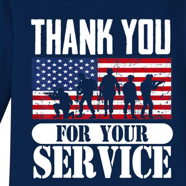 Thank You Veterans American Flag Patriotic Memorial Day Funny Gift Baby Long Sleeve Bodysuit