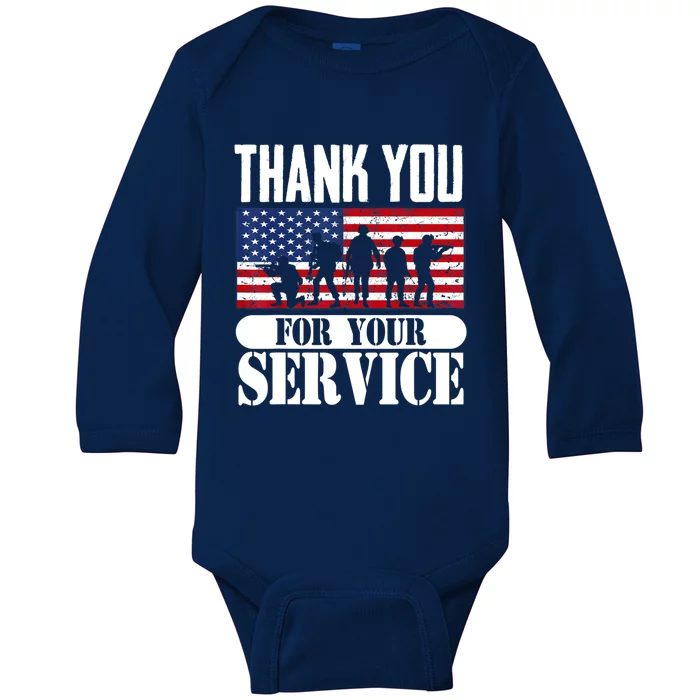 Thank You Veterans American Flag Patriotic Memorial Day Funny Gift Baby Long Sleeve Bodysuit