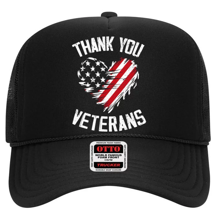 Thank You Veterans Patriotic American Flag Veterans Day 2024 High Crown Mesh Trucker Hat