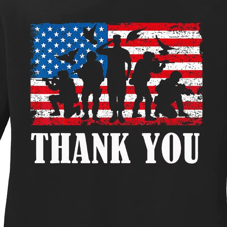 Thank You! Veterans Day & Memorial Day Partiotic Military Ladies Long Sleeve Shirt