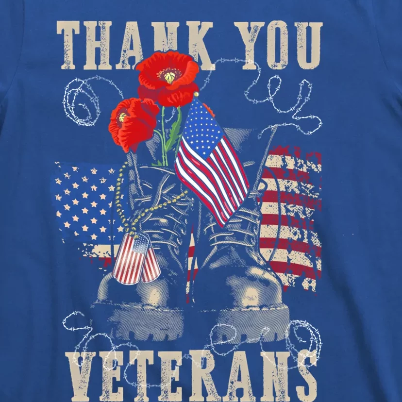 Thank You Veterans Combat Boots Poppy Veteran Day Memorial Funny Gift T-Shirt