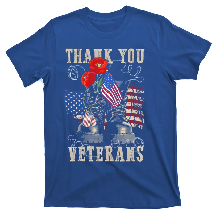 Thank You Veterans Combat Boots Poppy Veteran Day Memorial Funny Gift T-Shirt