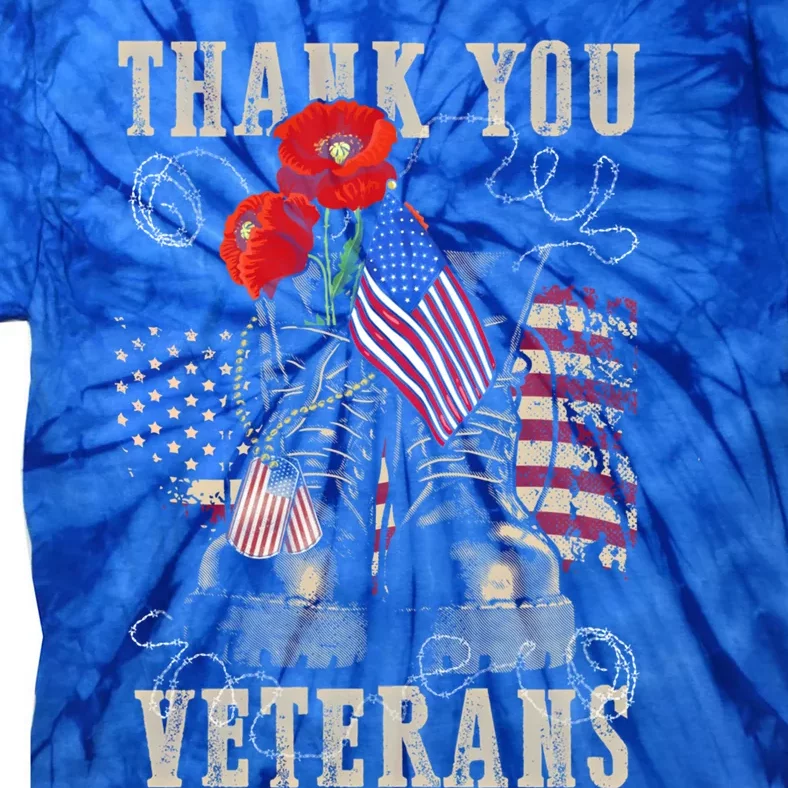 Thank You Veterans Combat Boots Poppy Veteran Day Memorial Funny Gift Tie-Dye T-Shirt