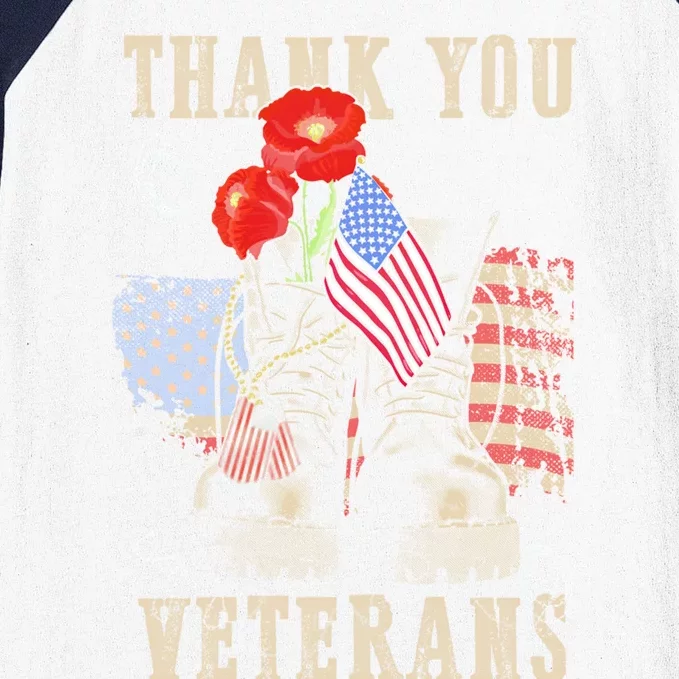 Thank You Veterans Combat Boots Poppy Veteran Day Memorial Funny Gift Baseball Sleeve Shirt