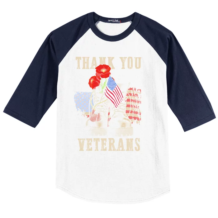 Thank You Veterans Combat Boots Poppy Veteran Day Memorial Funny Gift Baseball Sleeve Shirt