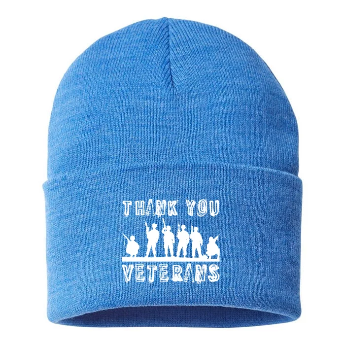 Thank You Veterans Combat Veteran Day Retro Memorial Day Gift Sustainable Knit Beanie