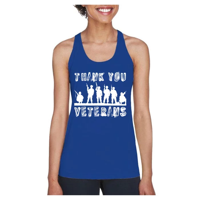 Thank You Veterans Combat Veteran Day Retro Memorial Day Gift Women's Racerback Tank