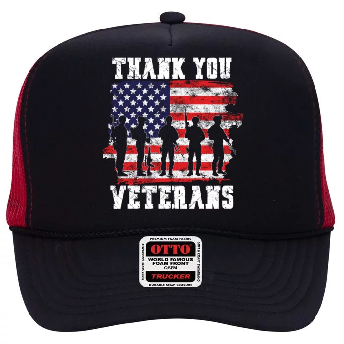 Thank You Veterans For Veterans Day High Crown Mesh Trucker Hat