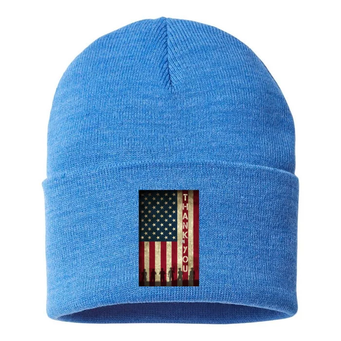 Thank You Veterans Memorial Day Military Patriotic Flag Funny Gift Sustainable Knit Beanie