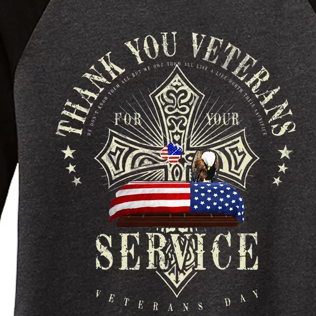 Thank you Veterans For Your Service Veterans Day Women's Tri-Blend 3/4-Sleeve Raglan Shirt