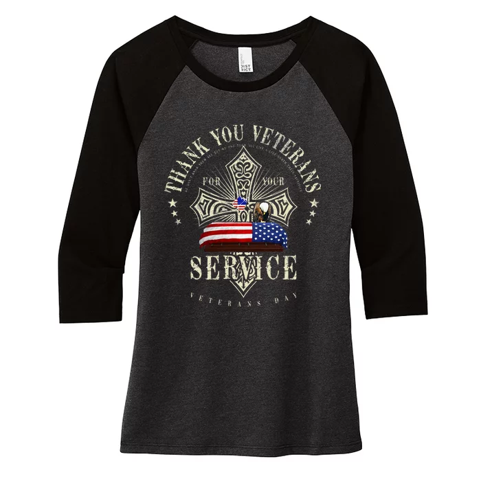 Thank you Veterans For Your Service Veterans Day Women's Tri-Blend 3/4-Sleeve Raglan Shirt