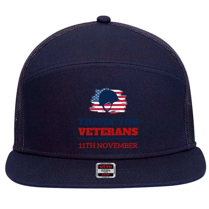 Thank You Veterans Day 11th November 7 Panel Mesh Trucker Snapback Hat