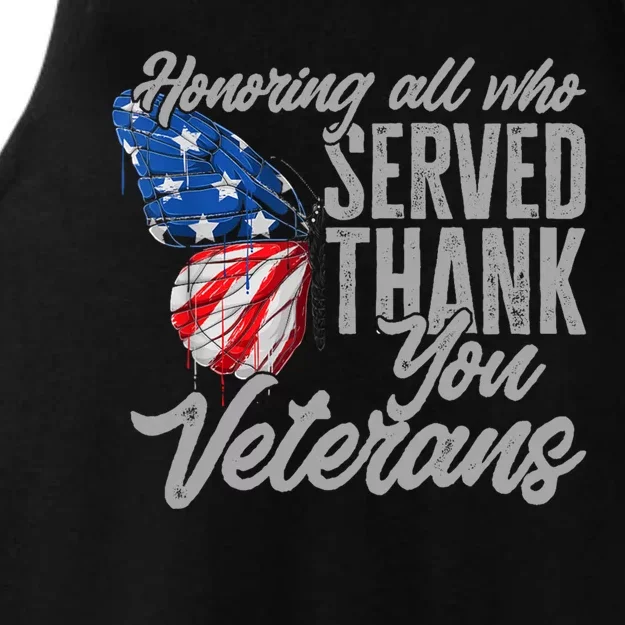 Thank You Veterans Day Honoring All Who Served Butterfly Ladies Tri-Blend Wicking Tank