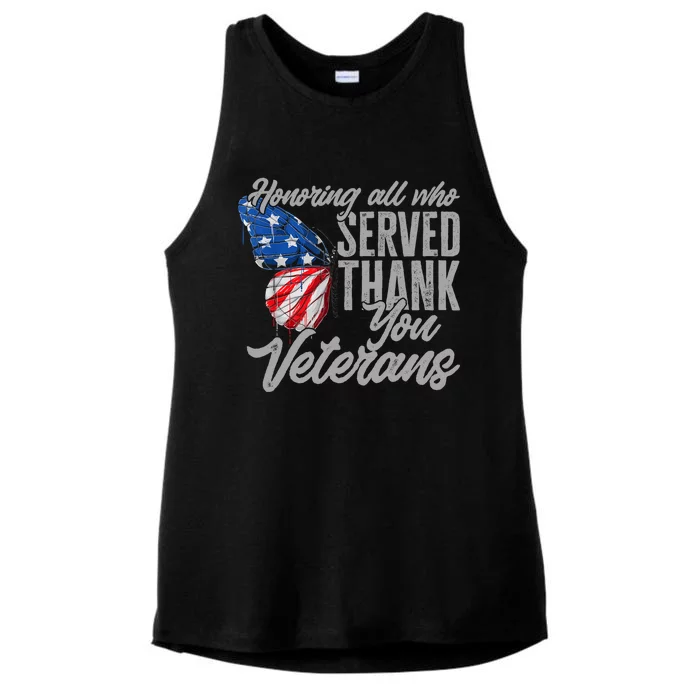 Thank You Veterans Day Honoring All Who Served Butterfly Ladies Tri-Blend Wicking Tank