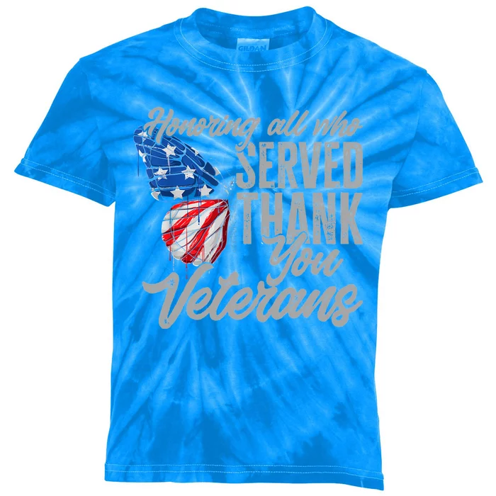 Thank You Veterans Day Honoring All Who Served Butterfly Kids Tie-Dye T-Shirt