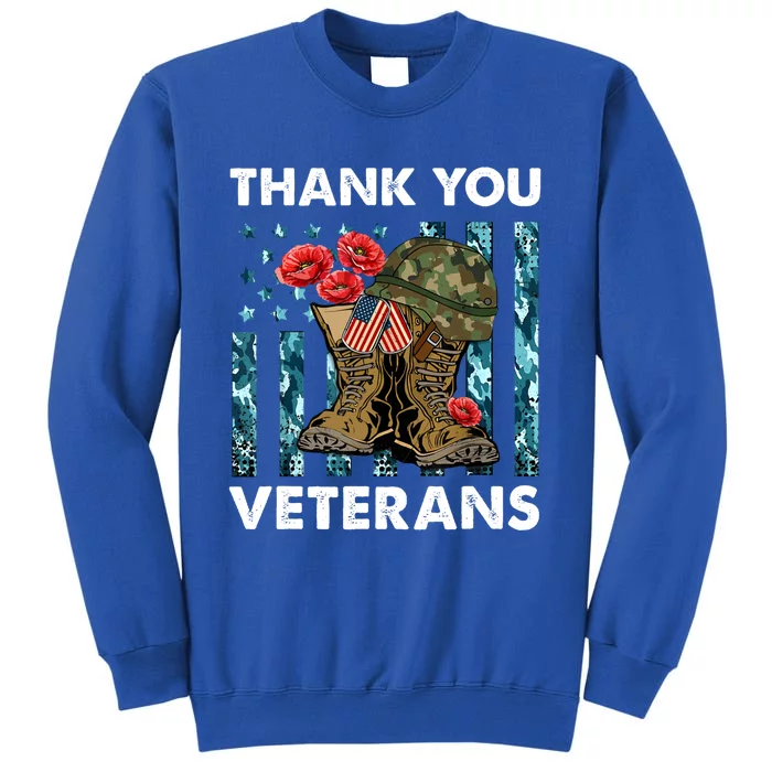 Thank You Veterans Military Boot Memorial Day Flower Funny Gift Sweatshirt