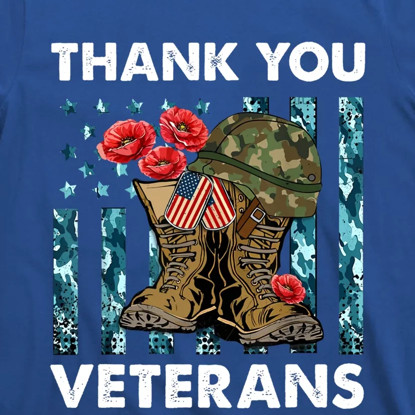 Thank You Veterans Military Boot Memorial Day Flower Funny Gift T-Shirt