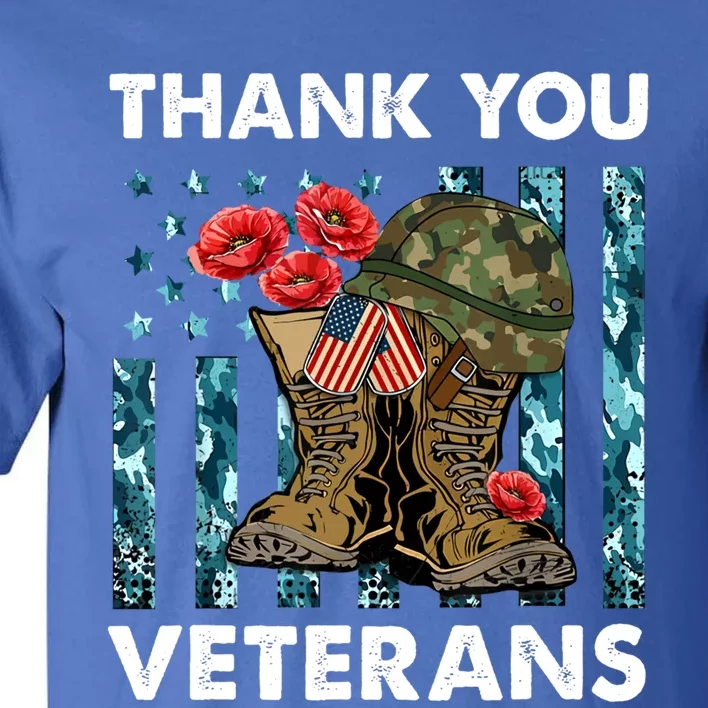 Thank You Veterans Military Boot Memorial Day Flower Funny Gift Tall T-Shirt