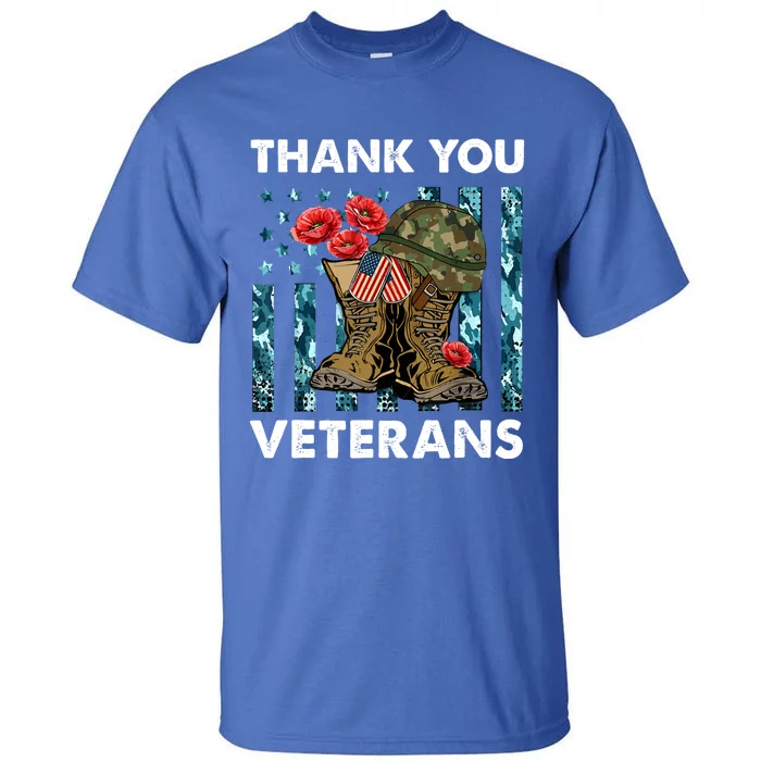 Thank You Veterans Military Boot Memorial Day Flower Funny Gift Tall T-Shirt