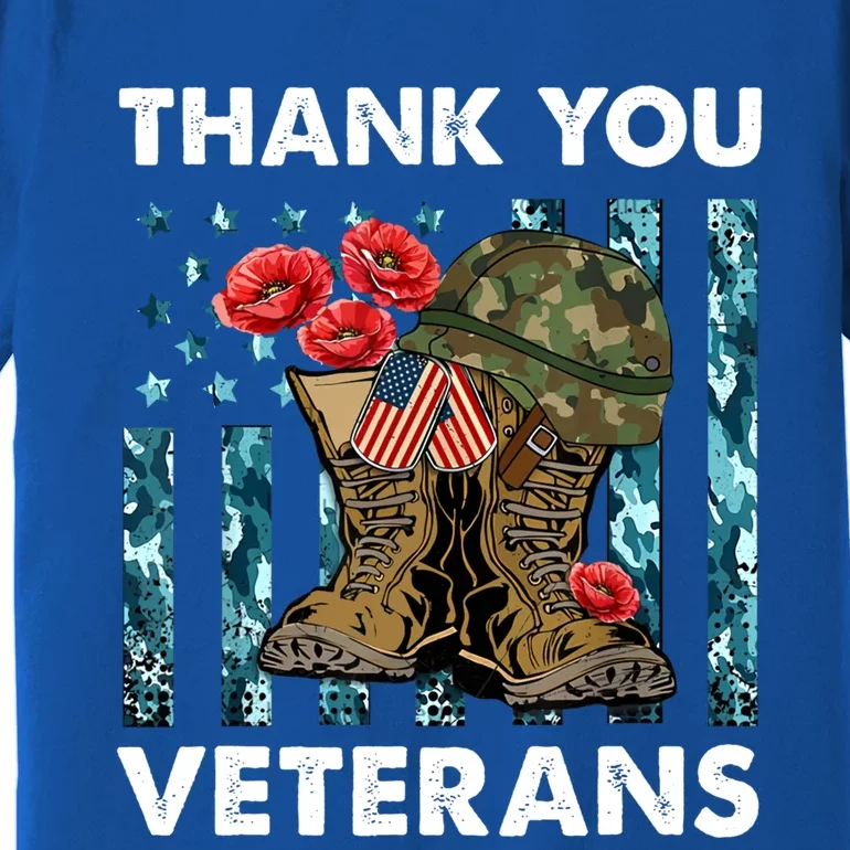 Thank You Veterans Military Boot Memorial Day Flower Funny Gift Premium T-Shirt