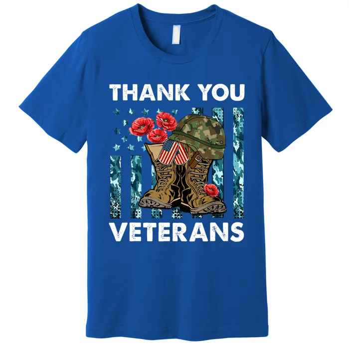 Thank You Veterans Military Boot Memorial Day Flower Funny Gift Premium T-Shirt