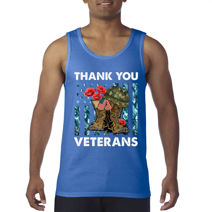 Thank You Veterans Military Boot Memorial Day Flower Funny Gift Tank Top