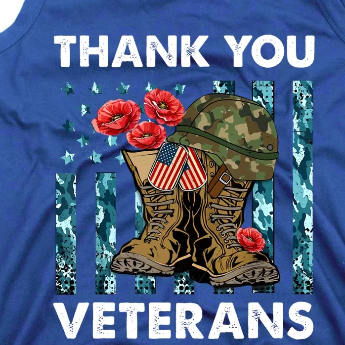 Thank You Veterans Military Boot Memorial Day Flower Funny Gift Tank Top