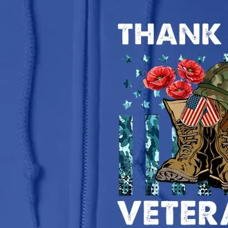 Thank You Veterans Military Boot Memorial Day Flower Funny Gift Full Zip Hoodie