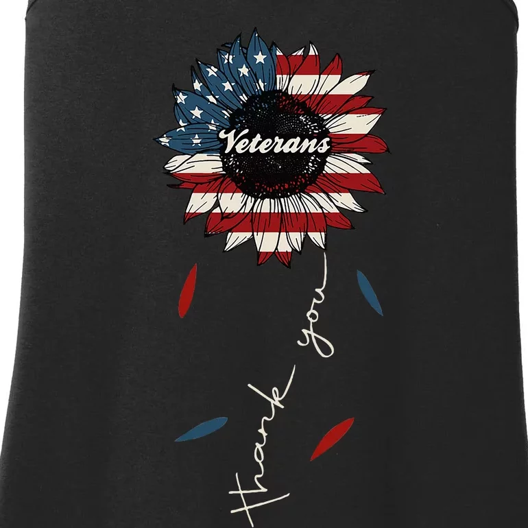 Thank You Veterans Sunflower Us America Flag Patriotic Ladies Essential Tank