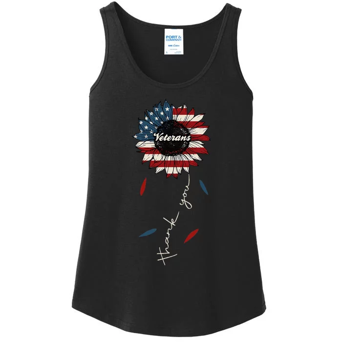 Thank You Veterans Sunflower Us America Flag Patriotic Ladies Essential Tank