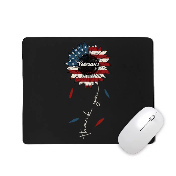 Thank You Veterans Sunflower Us America Flag Patriotic Mousepad