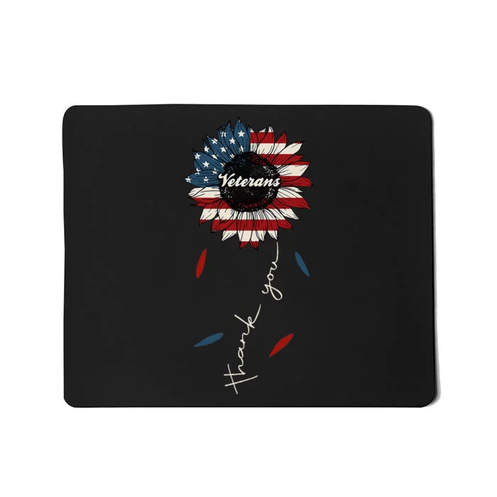 Thank You Veterans Sunflower Us America Flag Patriotic Mousepad