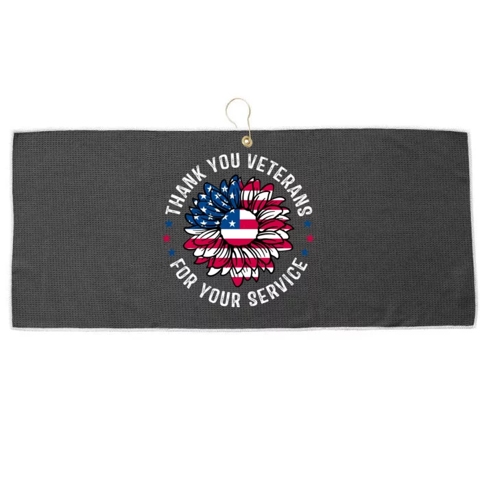 Thank You Veterans For You Service Usa Floral Large Microfiber Waffle Golf Towel