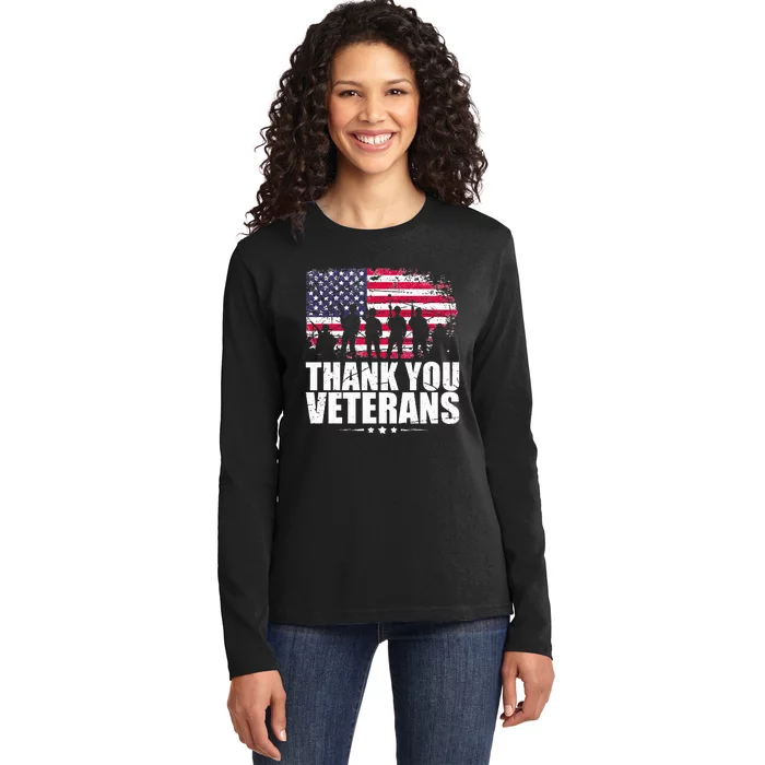 Thank You! Veterans Day & Memorial Day Partiotic Military Ladies Long Sleeve Shirt