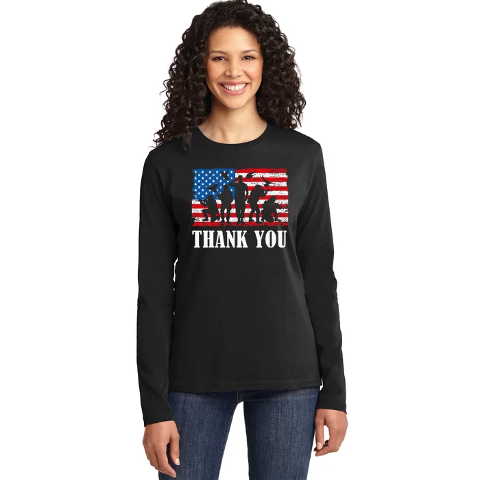 Thank You! Veterans Day & Memorial Day Partiotic Military Ladies Long Sleeve Shirt