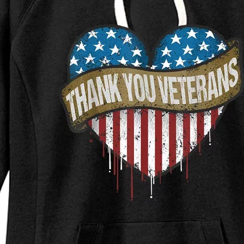 Thank You Veterans Day American Flag Heart Military Army Women's Fleece Hoodie