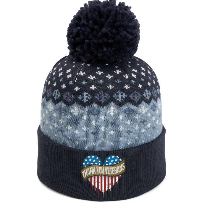 Thank You Veterans Day American Flag Heart Military Army The Baniff Cuffed Pom Beanie