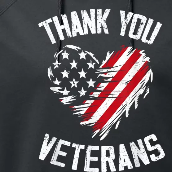 Thank You Veterans Patriotic American Flag Veterans Day 2024 Performance Fleece Hoodie