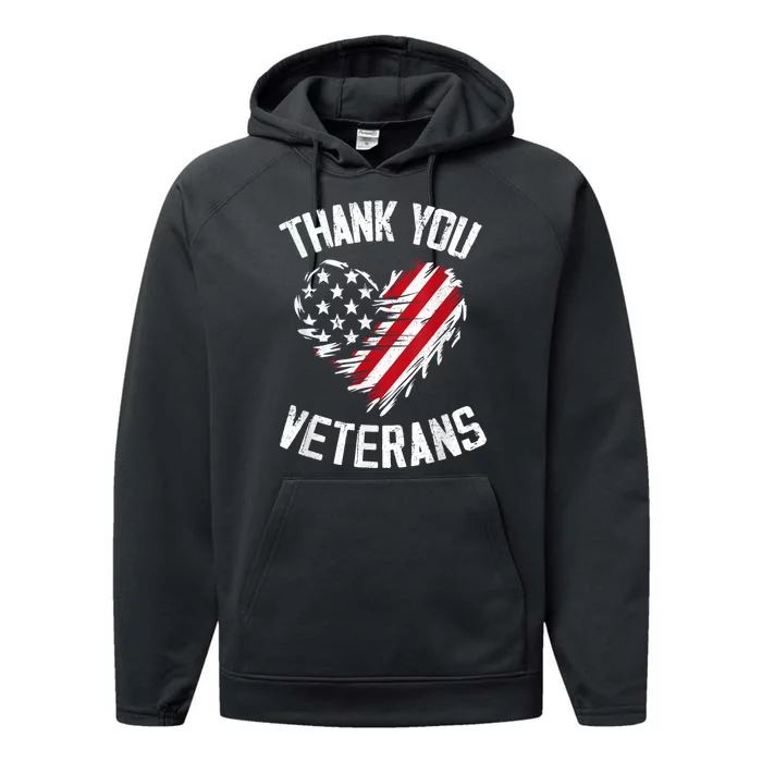 Thank You Veterans Patriotic American Flag Veterans Day 2024 Performance Fleece Hoodie