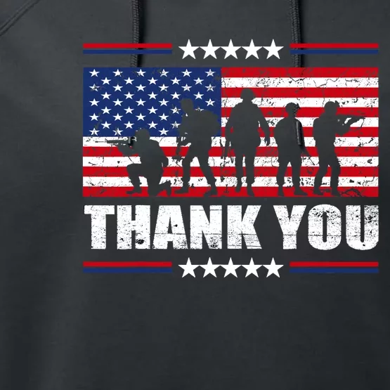 Thank You Veterans American Flag Patriotic Veteran Performance Fleece Hoodie