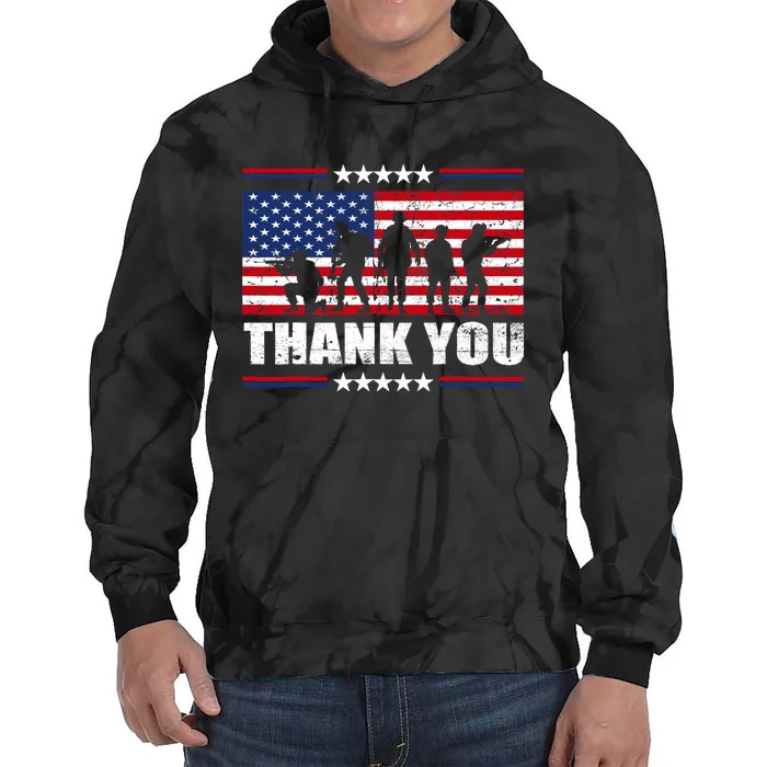 Thank You Veterans American Flag Patriotic Veteran Tie Dye Hoodie