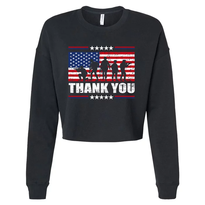 Thank You Veterans American Flag Patriotic Veteran Cropped Pullover Crew