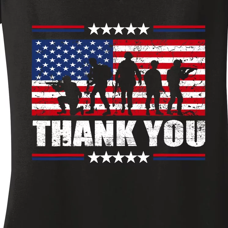 Thank You Veterans American Flag Patriotic Veteran Women's V-Neck T-Shirt