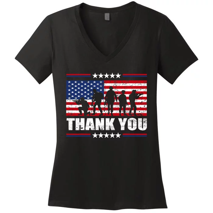 Thank You Veterans American Flag Patriotic Veteran Women's V-Neck T-Shirt