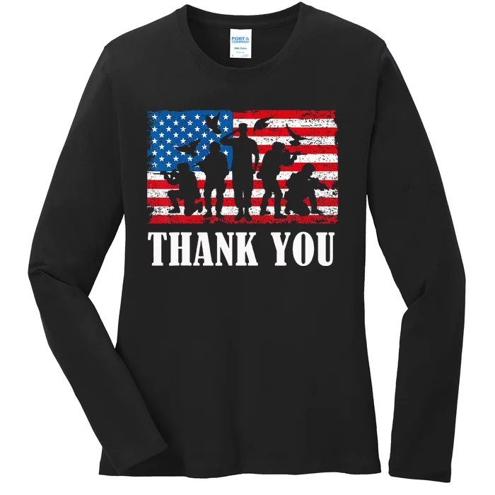 Thank You! Veterans Day & Memorial Day Partiotic Military Ladies Long Sleeve Shirt