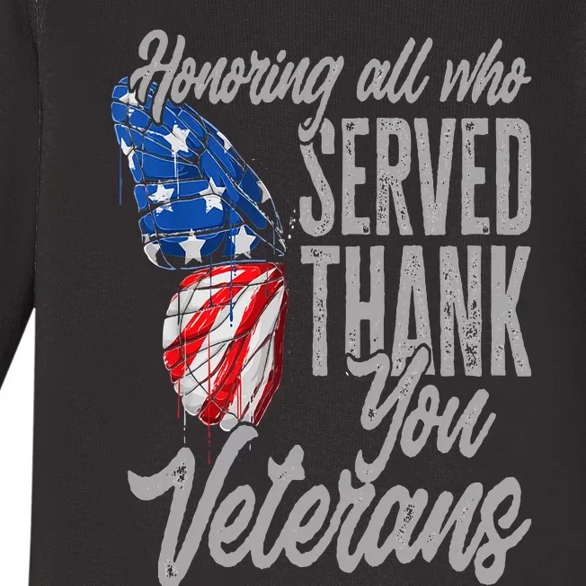 Thank You Veterans Day Honoring All Who Served Butterfly Baby Long Sleeve Bodysuit