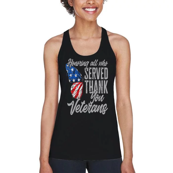 Thank You Veterans Day Honoring All Who Served Butterfly Women's Racerback Tank