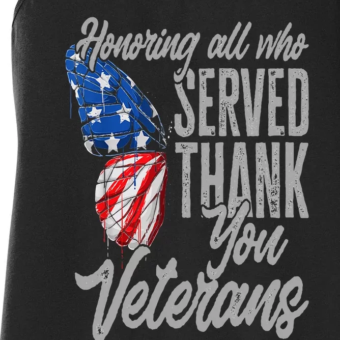 Thank You Veterans Day Honoring All Who Served Butterfly Women's Racerback Tank