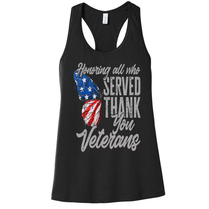 Thank You Veterans Day Honoring All Who Served Butterfly Women's Racerback Tank