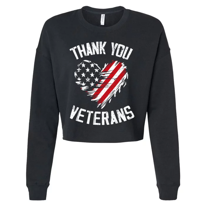 Thank You Veterans Patriotic American Flag Veterans Day 2024 Cropped Pullover Crew